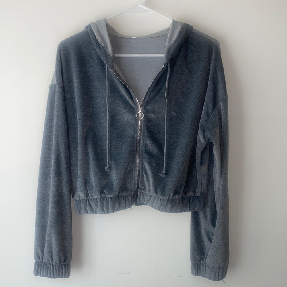 Velvet cropped zip up